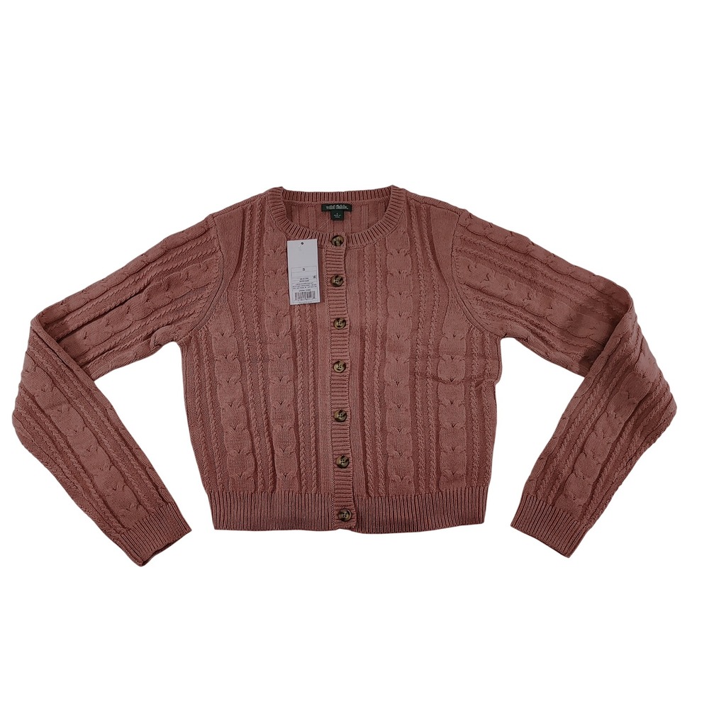 Wild Fable Womens‎ Cropped Sweater Pink Cable Knit Button UP Long Sleeve Size S